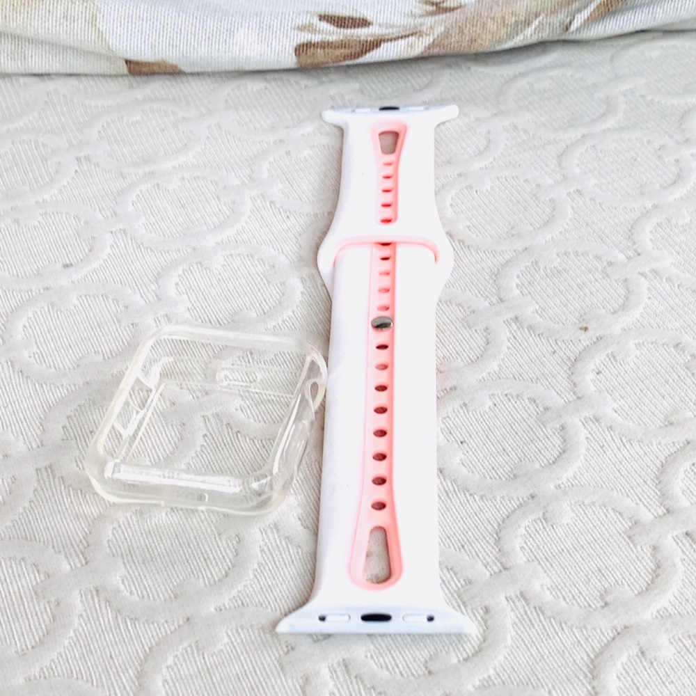 For Apple Watch Blush/White Silicone Band w/ Cover
